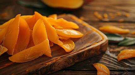 Wall Mural - A wooden board with nicely placed dried mangoes