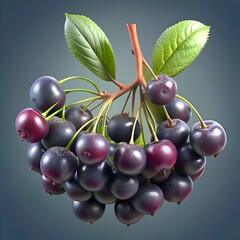 Wall Mural - A stunning 3D illustration of a cluster of chokeberries. featuring realistic details and a vibrant purple hue.