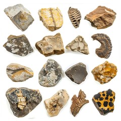 Poster - Collection of fossil rocks. isolated object