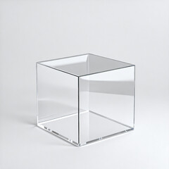 Close-up of a clear acrylic box, isolated on a white background. Perfect for product displays, minimalist designs, and packaging concepts.