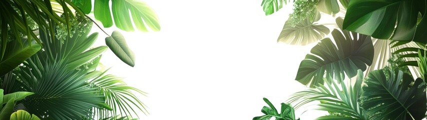 Wall Mural - Lush Green Tropical Leaves Bordering White Space