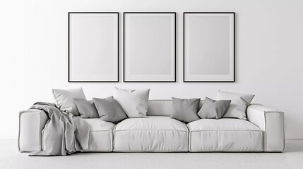 Canvas Print - Modern minimalist interior and white. Modern interior design for posters in living room layout with white sofa and copy space.