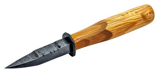 Handcrafted knife with wooden handle resting isolated on transparent background