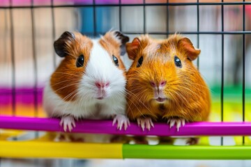 Poster - Two Guinea Pigs Looking at the Camera in a Cage