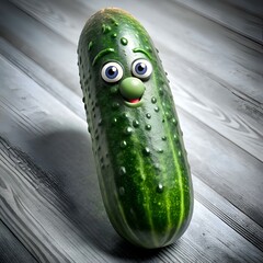 Wall Mural - A cheerful. 3D rendered cucumber with a friendly face.