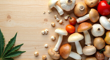 Sticker - herbs and spices on wooden background