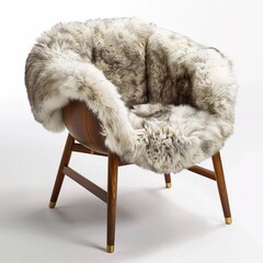 Wall Mural - A fur-covered accent chair with maple wood 