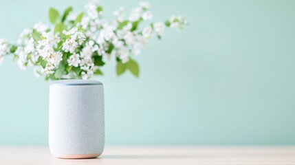 Canvas Print - A homeowner using a voice assistant to control home appliances, highlighting the hands free convenience of smart home technology.