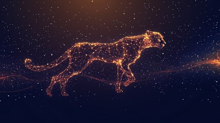 Abstract mash line and point cheetah in flames style on dark background with an inscription. Business net speed of a starry sky or space, consisting of stars and the universe. Vector illustration