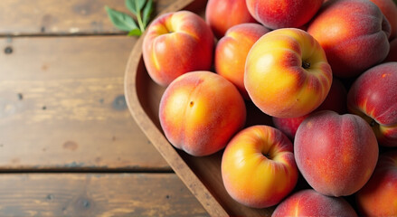 Sticker - peaches on a wooden table