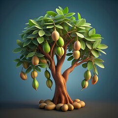 A lush. 3D rendered tree laden with ripe. golden fruits.