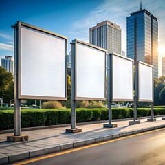 Wall Mural - A row of blank billboards on a city street. perfect for showcasing your advertisement or design.