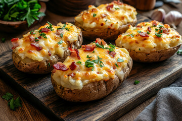 Wall Mural - Baked potatoes with cheese and bacon