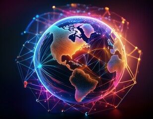 Wall Mural - Electrifying Earth: Neon and Color in Global Connectivity