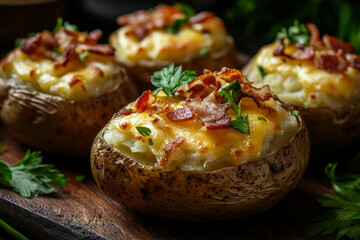 Wall Mural - Baked potatoes with cheese and bacon