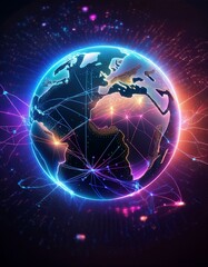 Wall Mural - Vibrant World: Glowing Earth and Modern Connectivity