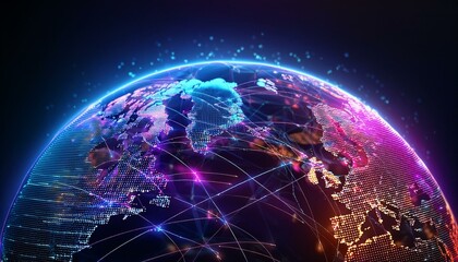Wall Mural - Radiant Earth: Neon Lights and Global Digital Innovation