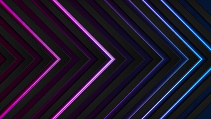 Wall Mural - Blue purple neon glowing arrows technology abstract background