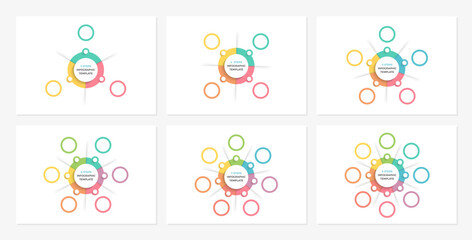 Wall Mural - Six blank circle diagram templates set - 3, 4, 5, 6, 7 and 8 parts, circle infographics, vector eps10 illustration