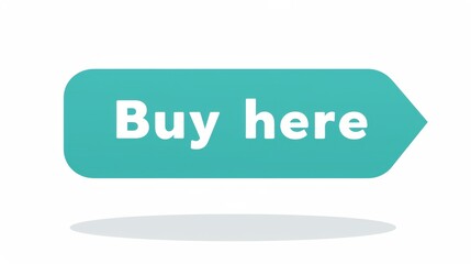  Teal 'Buy Here' Web Button with Arrow on White Background