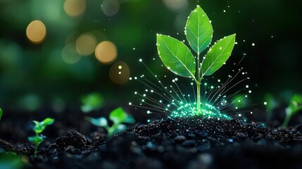 Carbon footprint symbol with a green leaf growing from a footprint