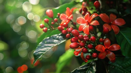 Wall Mural - Scarlet blooms and java seeds