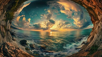 Wall Mural - Scenic Sunset Landscape with Fish eye View functional