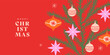 © Tanya - Merry Christmas greeting card. Modern art Xmas design with beautiful Christmas tree decorated with toys, stars and snowflakes. Trendy hand drawn illustration for season web banner, poster, cover