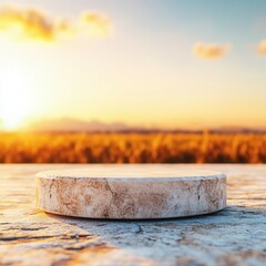 Wall Mural - Stone Podium With Sunset Background.