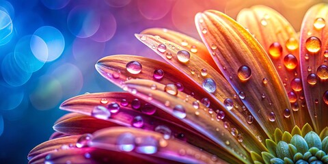 Wall Mural - Macro shot of flower petals with water droplets on vibrant backdrop