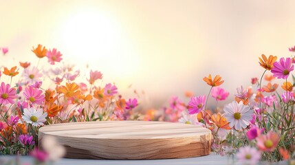 Sticker - Wooden Podium With Flowers.