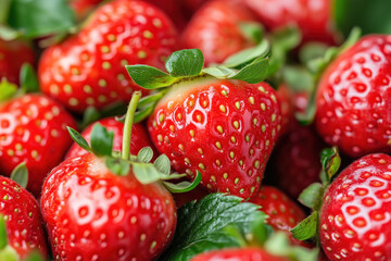 Wall Mural - Close-up of ripe strawberries showcasing their bright red color