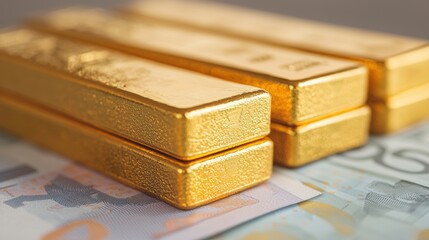 Global Economy and Modern Trading: Gold Bars and Banknotes on High-Tech Trading Floor