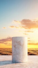 Wall Mural - Stone Podium in Field at Sunset.