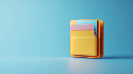 3D rendering of a Document Folder with Paper icon on a clean background for mock-up and web banner purposes. This cartoon-style interface design, featuring a minimalist approach, fits well within a me