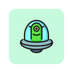 Poster - UFO line icon. Alien in flying saucer. Space concept. Can be used for topics like astronomy, discover, spaceship, flight