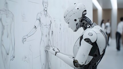 Wall Mural - Futuristic Robotic Engineering Digital Concept with Innovative Cybernetic Humanoid