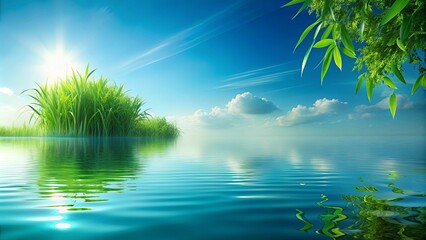 Wall Mural - A serene and calming image of green and blue colors set against a soft light blue background