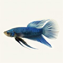 Wall Mural - a blue fish with a long fin isolated on white 