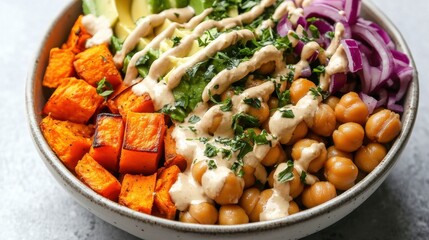 Vibrant Vegan Veggie Bowl with Roasted Vegetables and Chickpeas