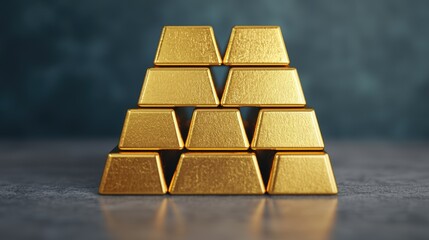 Golden Foundation: Financial Pyramid with Gold Bars 3D Rendering.