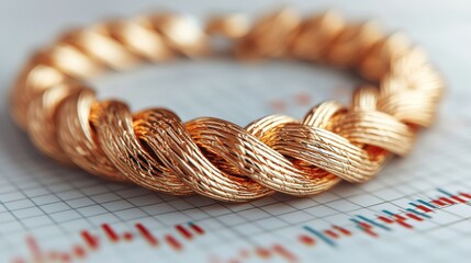 Financial Growth Concept with Intertwined Gold Necklaces and Investment Graphs 3D Illustration, Copy Space, Selective Focus, Ultra HD