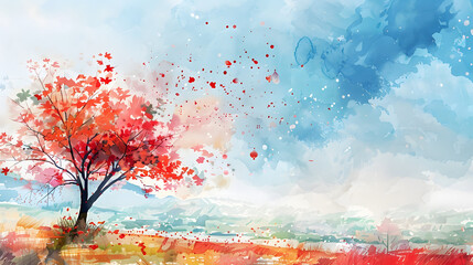 Wall Mural - Colorful Scenery Spring Watercolor painting style