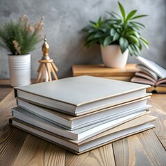 Canvas Print - A stack of four books with a soft focus background.