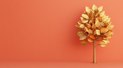 Wealthy Business Concept - Money Tree with Golden Leaves 3D Illustration, Copy Space.