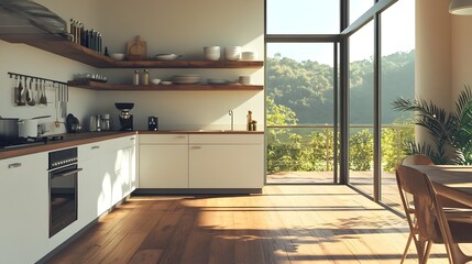 Minimalist Kitchen with Abundant Natural Light and Open Layout