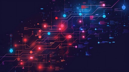 Wall Mural - abstract digital network with dots lines cables wires nodes digital data flow for modern futuristic 