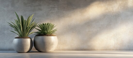 Wall Mural - 3D rendering of contemporary cement flowerpots for home decor