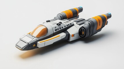 Aufkleber - Side view 3D cartoon rendering of a spaceship on a white background 3D illustration