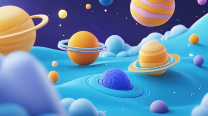 Wall Mural - 3D illustration of a cartoon style galaxy and planetary astronomy